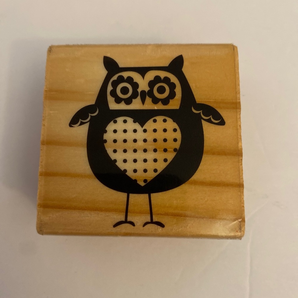 Craft Smart Wooden Owl Rubber Stamp with Heart Design New
